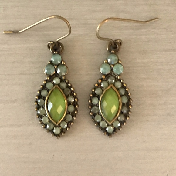 Boutique Jewelry - Green Blue Brass Jeweled Drop Earrings